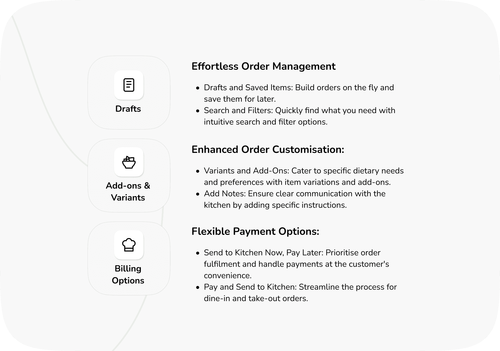 Drafts, add-ons, variants, and flexible billing options